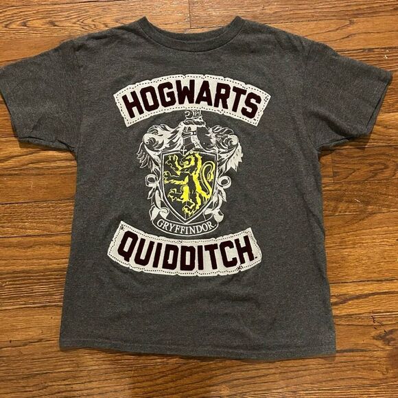 Harry Potter Hogwarts T Shirt Gray Velvet Letters, Gryffindor Crest Women Medium - Picture 1 of 5